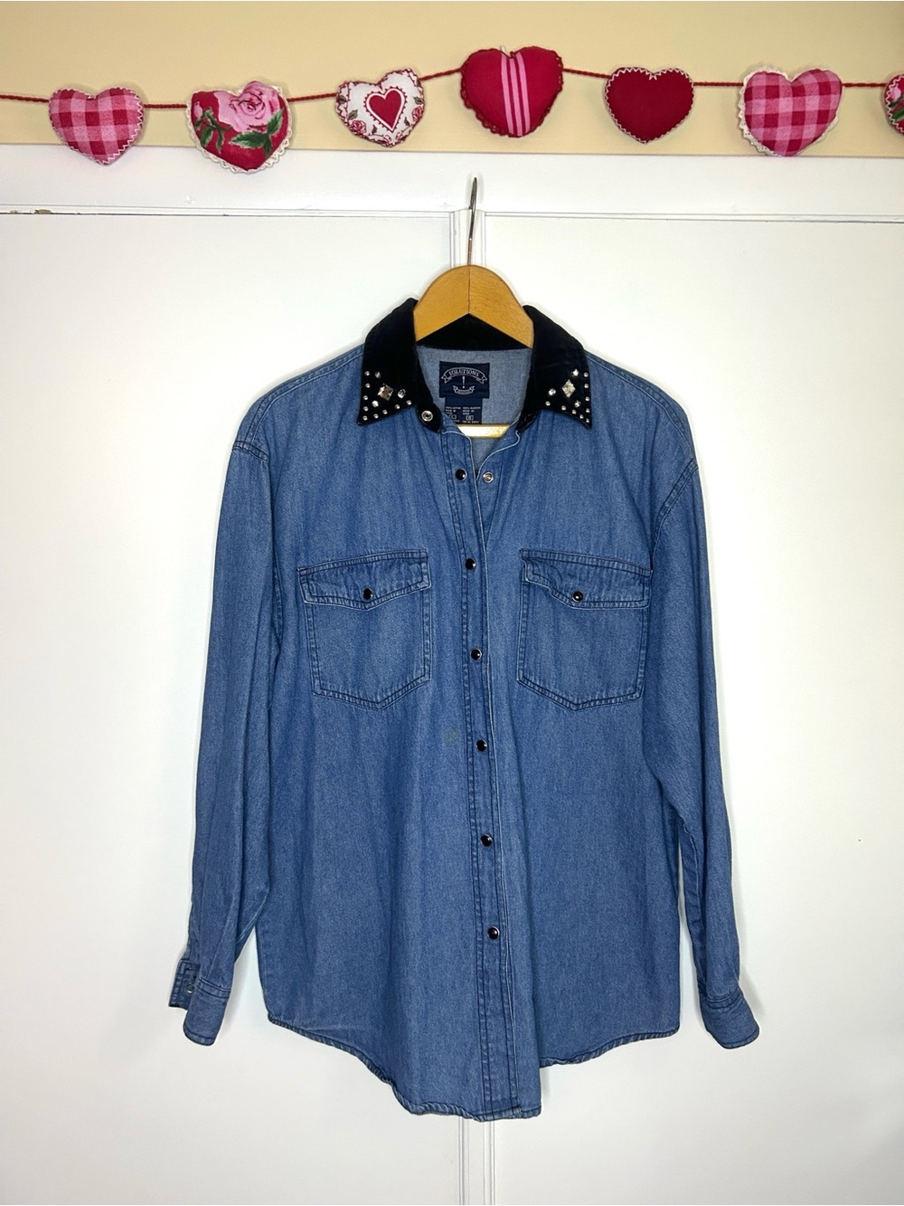 Vintage Solutions Denim Velvet Color Button Down Top